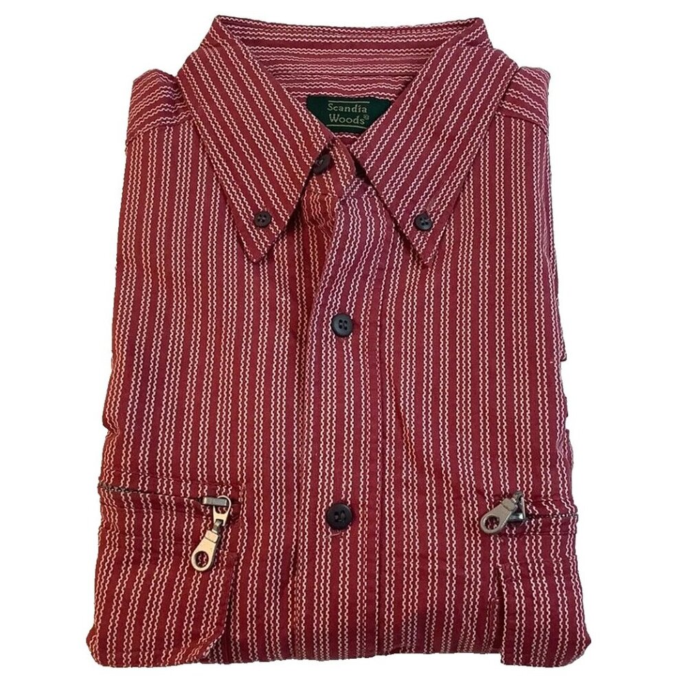 Scandia Woods Western Style Button Down Shirt Short Sleeve Red Zip Pocket Size M